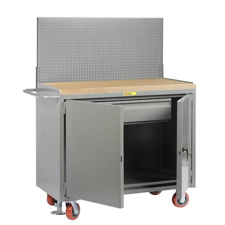 Little Giant Mobile Bench Cabinets, 36"W, HD Drawer, 1-3/4" Butcher Block, Pegboard MJ2D-2436HDFLPB